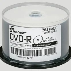 SKILCRAFT® Inkjet Printable DVD-R Recordable Media With Spindle, 4.70 GB/120 Minutes, Pack Of 50 Pack