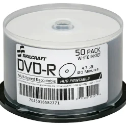 SKILCRAFT® Inkjet Printable DVD-R Recordable Media With Spindle, 4.70 GB/120 Minutes, Pack Of 50 Pack