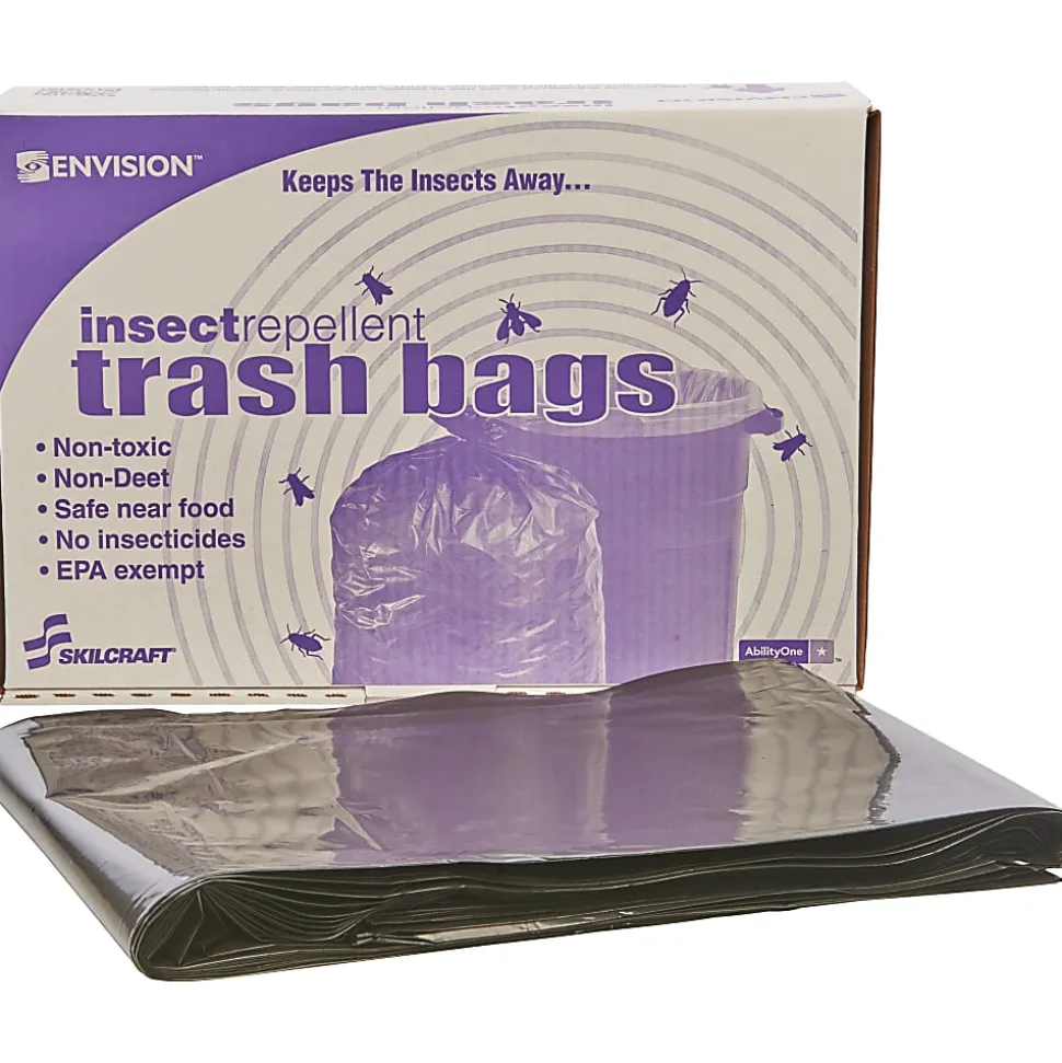 SKILCRAFT Insect Repellent Trash Bags - 40"x 45" x 2 mil (51 Micron) Thickness - Low Density - Black - Disposal, Food - Recycled - 65 / Box