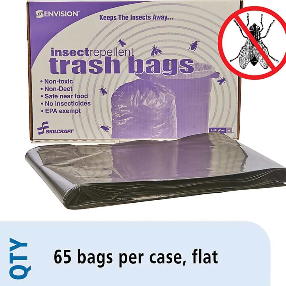 SKILCRAFT Insect Repellent Trash Bags - 40"x 45" x 2 mil (51 Micron) Thickness - Low Density - Black - Disposal, Food - Recycled - 65 / Box