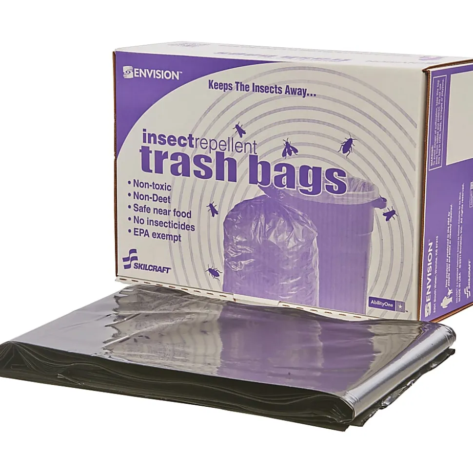 SKILCRAFT Insect Repellent Trash Bags - 40"x 45" x 2 mil (51 Micron) Thickness - Low Density - Black - Disposal, Food - Recycled - 65 / Box