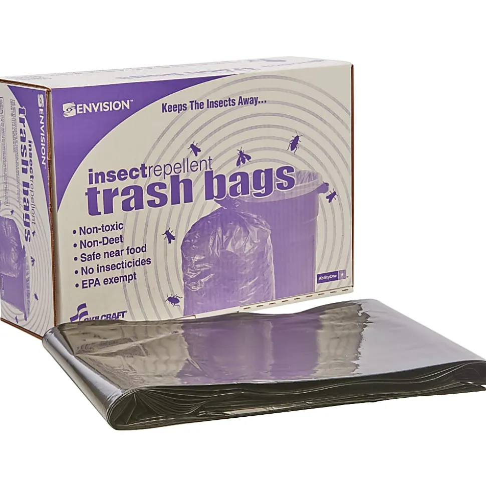SKILCRAFT Insect Repellent Trash Bags - 40"x 45" x 2 mil (51 Micron) Thickness - Low Density - Black - Disposal, Food - Recycled - 65 / Box