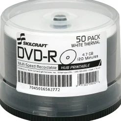 SKILCRAFT® Laser Printable DVD-R Recordable Media With Spindle, 4.70 GB, 120 Minutes, Pack Of 50 Pack