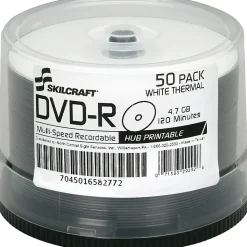 SKILCRAFT® Laser Printable DVD-R Recordable Media With Spindle, 4.70 GB, 120 Minutes, Pack Of 50 Pack