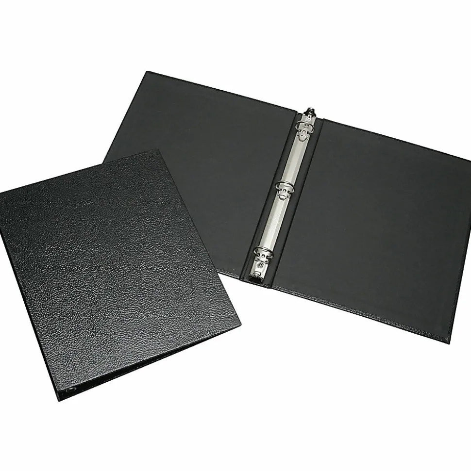 SKILCRAFT® Leather Grain 3-Ring Binder, 1" Round Rings, Black