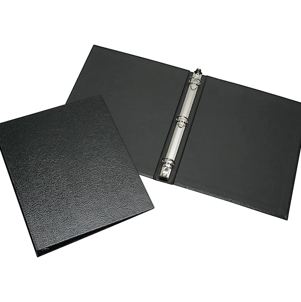 SKILCRAFT® Leather Grain 3-Ring Binder, 1" Round Rings, Black