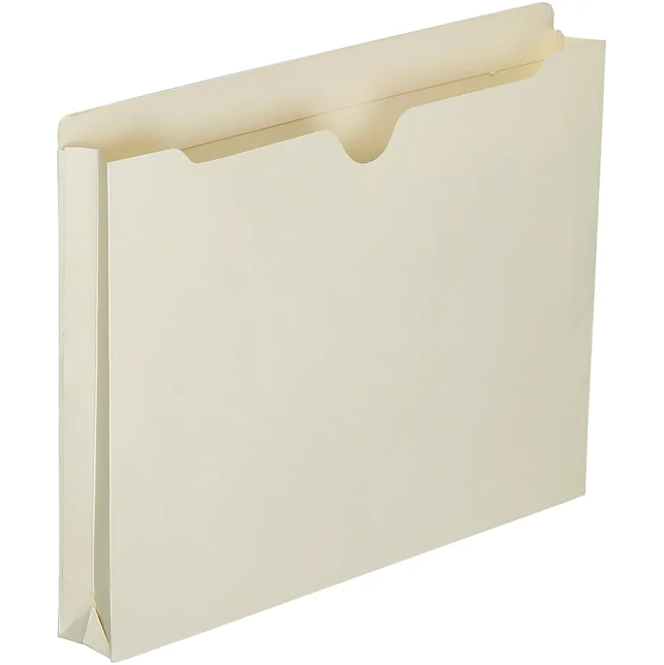 SKILCRAFT® Manila Double-Ply Tab Expanding File Jackets, 1 1/2" Expansion, Letter Size Paper, 8 1/2" x 11", 30% Recycled, Box Of 50