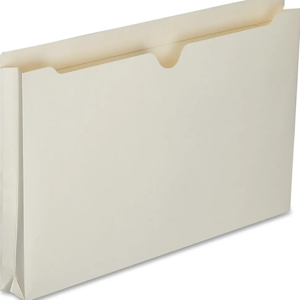 SKILCRAFT® Manila Double-Ply Tab Expanding File Jackets, 1 1/2" Expansion, Legal Size Paper, 8 1/2" x 14", 30% Recycled, Box Of 50
