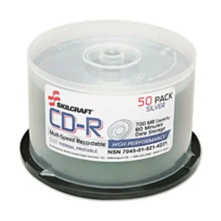 SKILCRAFT® Multispeed CD-R Recordable Media With Spindle, 700MB/80 Minutes, Pack Of 50