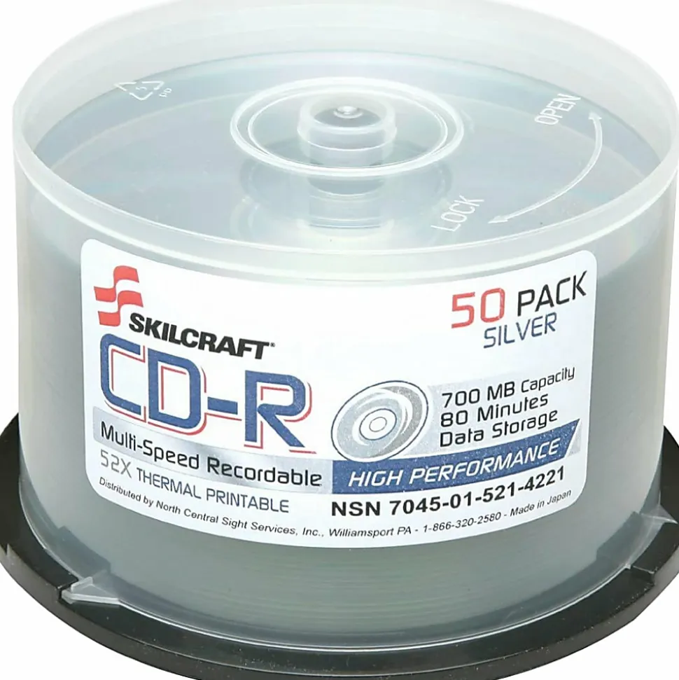 SKILCRAFT® Multispeed CD-R Recordable Media With Spindle, 700MB/80 Minutes, Pack Of 50