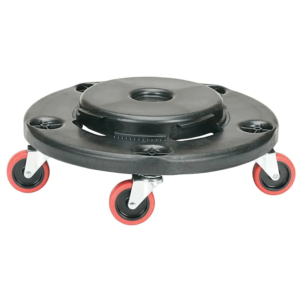 SKILCRAFT® Quiet 5-Wheel Trash Can Dolly, 6" x 17-3/4", Black/Red