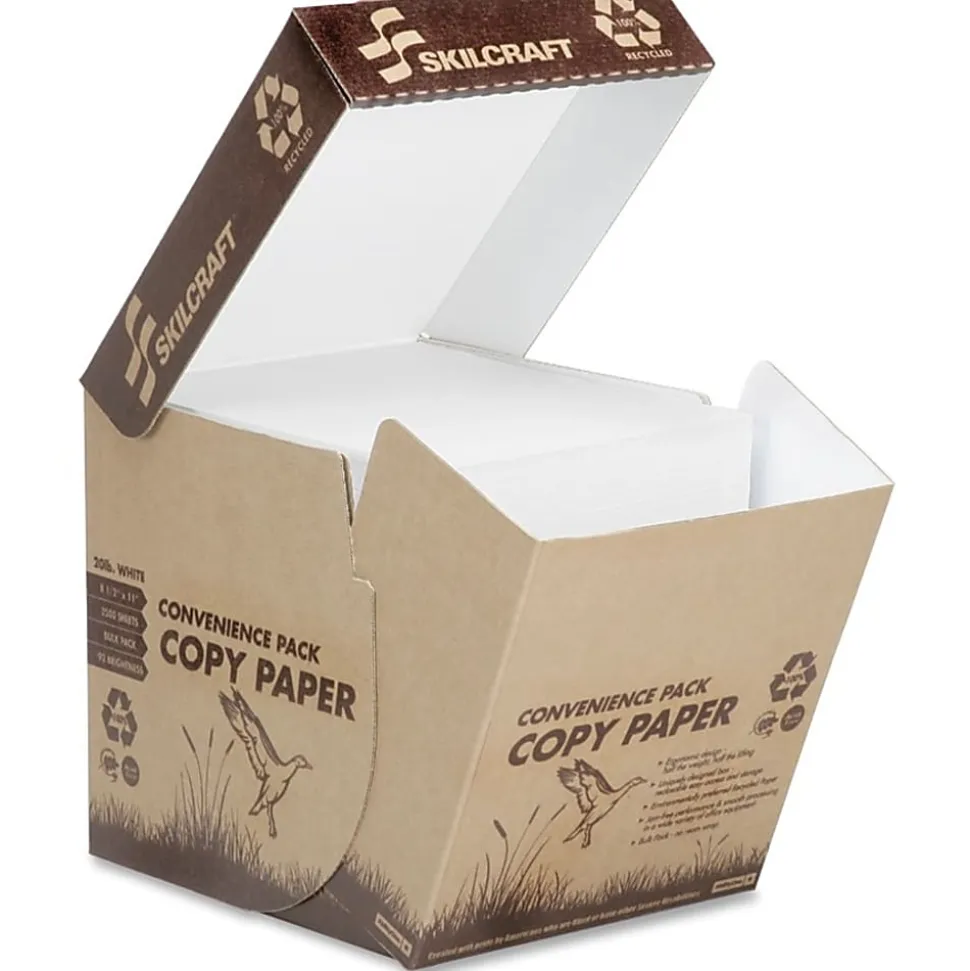 SKILCRAFT® Reamless Multi-Use Printer & Copy Paper, White, Letter (8.5" x 11"), 2500 Sheets Per Case, 20 Lb, 92 Brightness, 100% Recycled