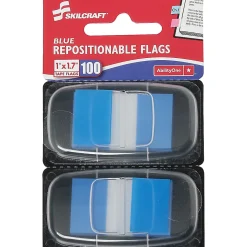 SKILCRAFTĀ® 70% Recycled Color Self-Stick Flags, 1" x 1 3/4", Blue, 50 Flags Per Pad, Pack Of 2 (AbilityOne 7510-01-315-2021)