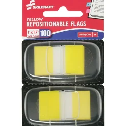 SKILCRAFTĀ® 70% Recycled Color Self-Stick Flags, 1" x 1 3/4", Yellow, 50 Flags Per Pad, Pack Of 2 (AbilityOne 7510-01-315-2024)