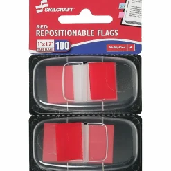 SKILCRAFTĀ® 70% Recycled Color Self-Stick Flags, 1" x 1 3/4", Red, 50 Flags Per Pad, Pack Of 2 (AbilityOne 7510-01-315-2019)