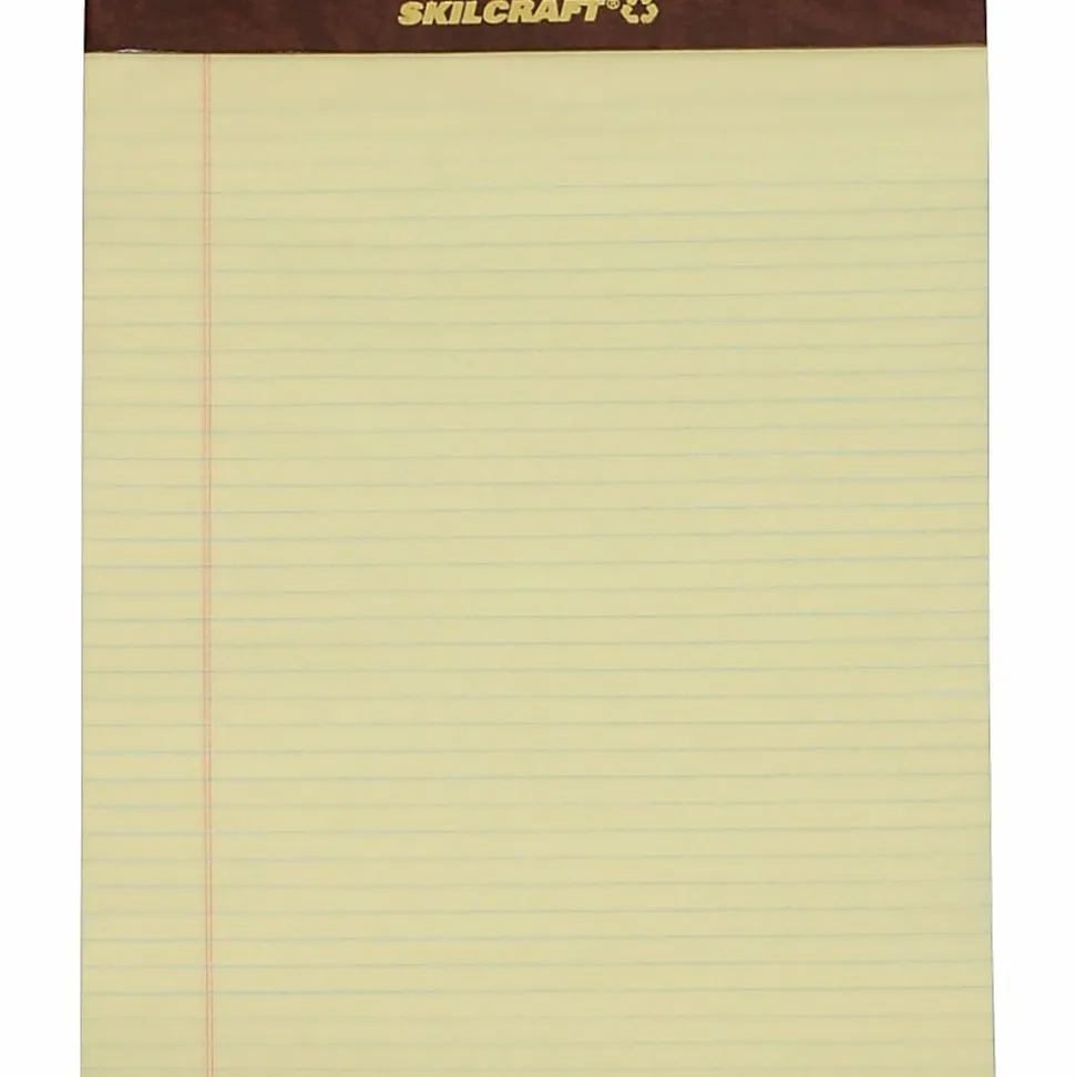 SKILCRAFT® 30% Recycled Perforated Writing Pads, 8 1/2" x 11", Yellow, Legal Ruled, Pack Of 12 (AbilityOne 7530-01-356-6727)