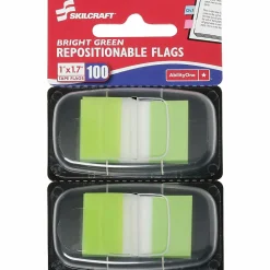 SKILCRAFT® 70% Recycled Self-Stick Marker Flags,1" x 1 3/4", Bright Green, 50 Flags Per Pad, Pack Of 2 (AbilityOne 7510-01-399-1152)