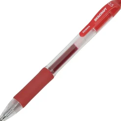SKILCRAFT® Retractable Gel Pens, Fine Point, 0.5 mm, Clear/Red Barrel, Red Ink, Pack Of 12 Pens
