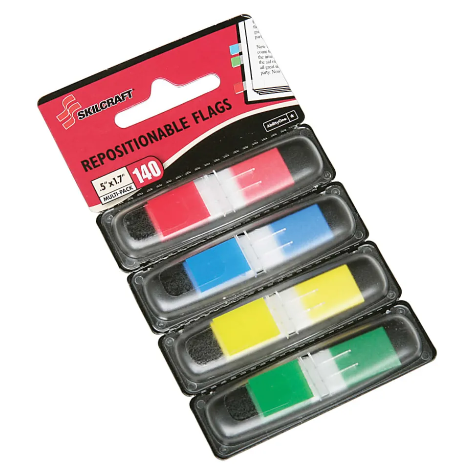 SKILCRAFT® Self-Adhesive Repositionable Color Flags, 1/2" x 1 3/4", Assorted Colors (AbilityOne 7510-01-620-0283)