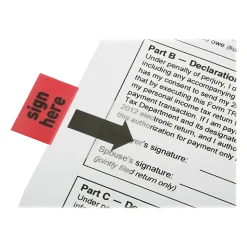 SKILCRAFT® Self-Stick Flags, Rectangular, "Sign Here", 1" x 1 3/4", Red, Pack Of 100 (AbilityOne 7510-01-389-2262)