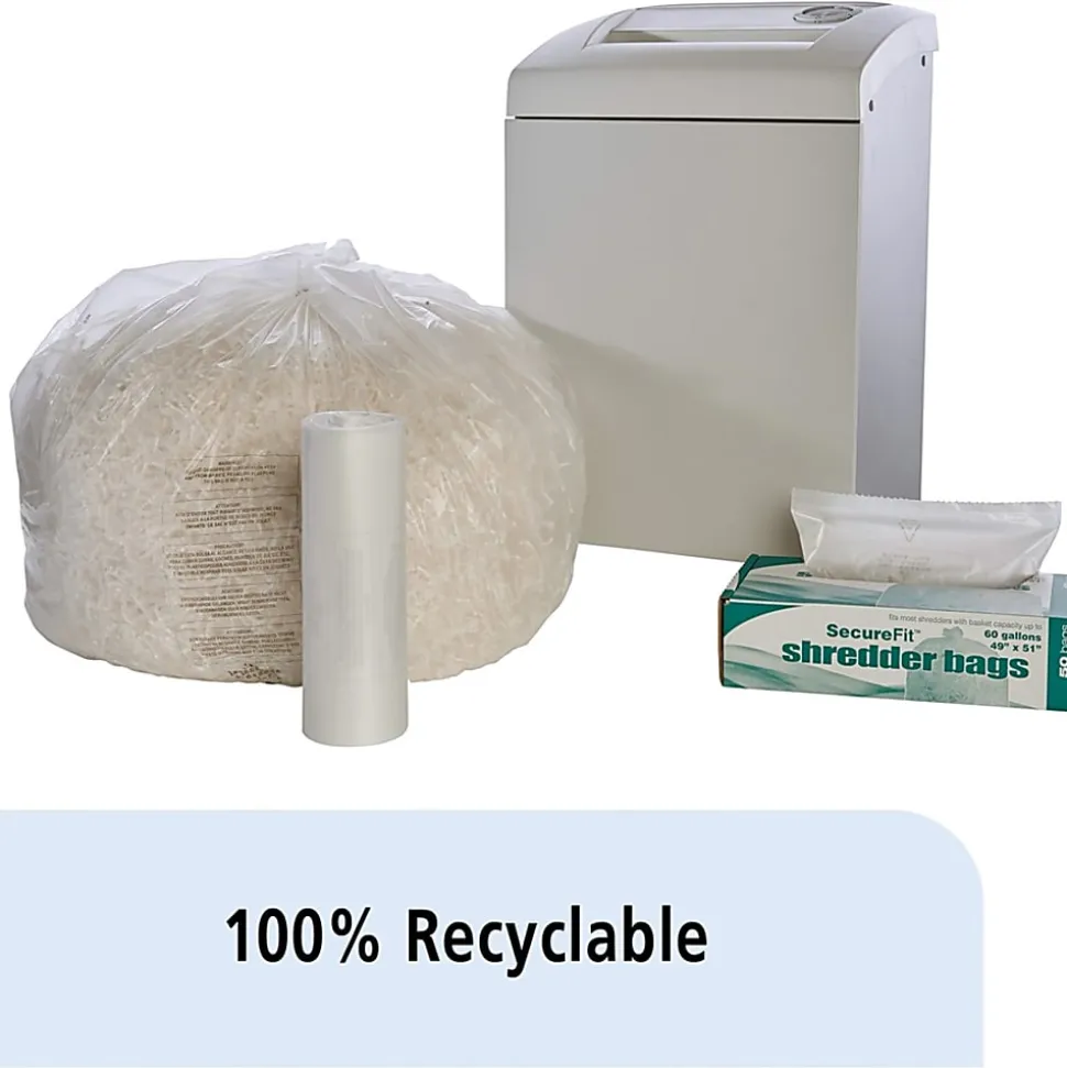 SKILCRAFT Shredder Bags, 49" x 51", 60 Gallons, Clear, 25 Bags Per Roll, Set of 2 Rolls, (AbilityOne 8105-01-557-4982)