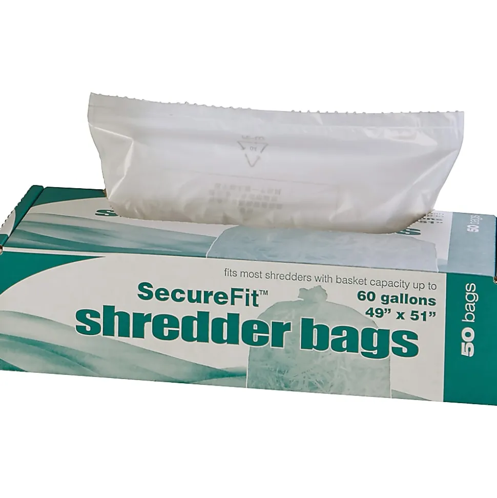 SKILCRAFT Shredder Bags, 49" x 51", 60 Gallons, Clear, 25 Bags Per Roll, Set of 2 Rolls, (AbilityOne 8105-01-557-4982)