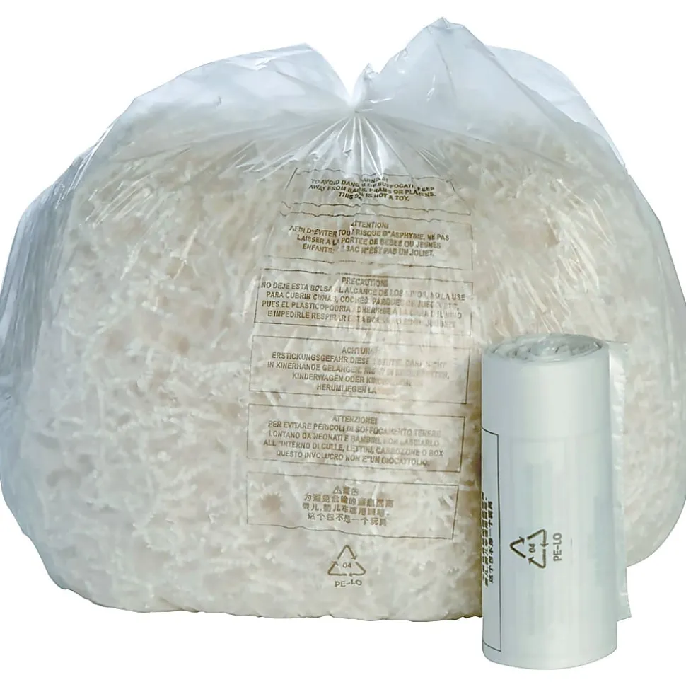 SKILCRAFT Shredder Bags, 24" x 26", 10 Gallons, Clear, 50 Bags Per Roll, Set Of 2 Rolls, (AbilityOne 8105-01-557-4975)