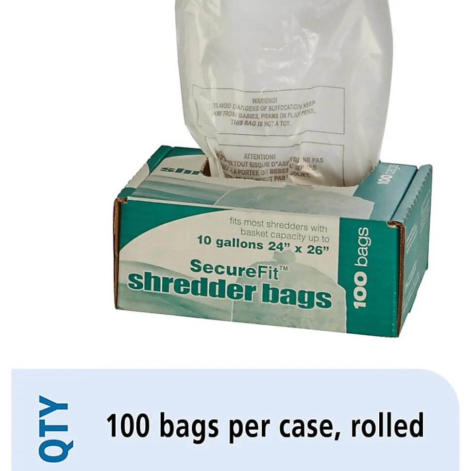 SKILCRAFT Shredder Bags, 24" x 26", 10 Gallons, Clear, 50 Bags Per Roll, Set Of 2 Rolls, (AbilityOne 8105-01-557-4975)