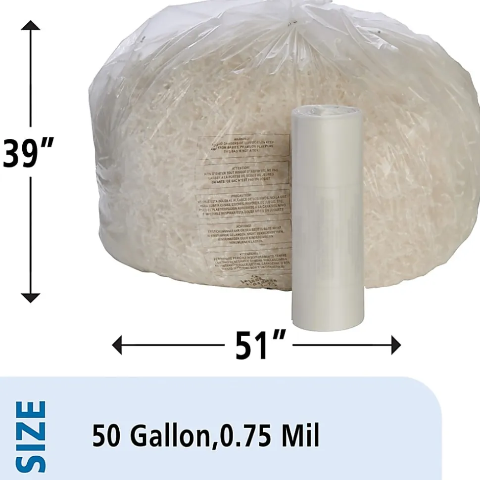 SKILCRAFT Shredder Bags, 39" x 51", 50 Gallons, Clear, 25 Bags Per Roll, Set of 2 Rolls, (AbilityOne 8105-01-557-4976)