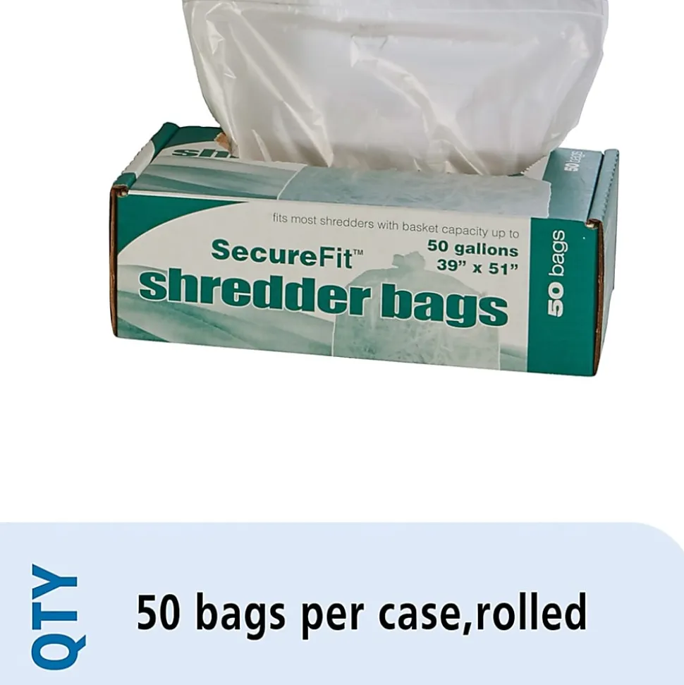 SKILCRAFT Shredder Bags, 39" x 51", 50 Gallons, Clear, 25 Bags Per Roll, Set of 2 Rolls, (AbilityOne 8105-01-557-4976)