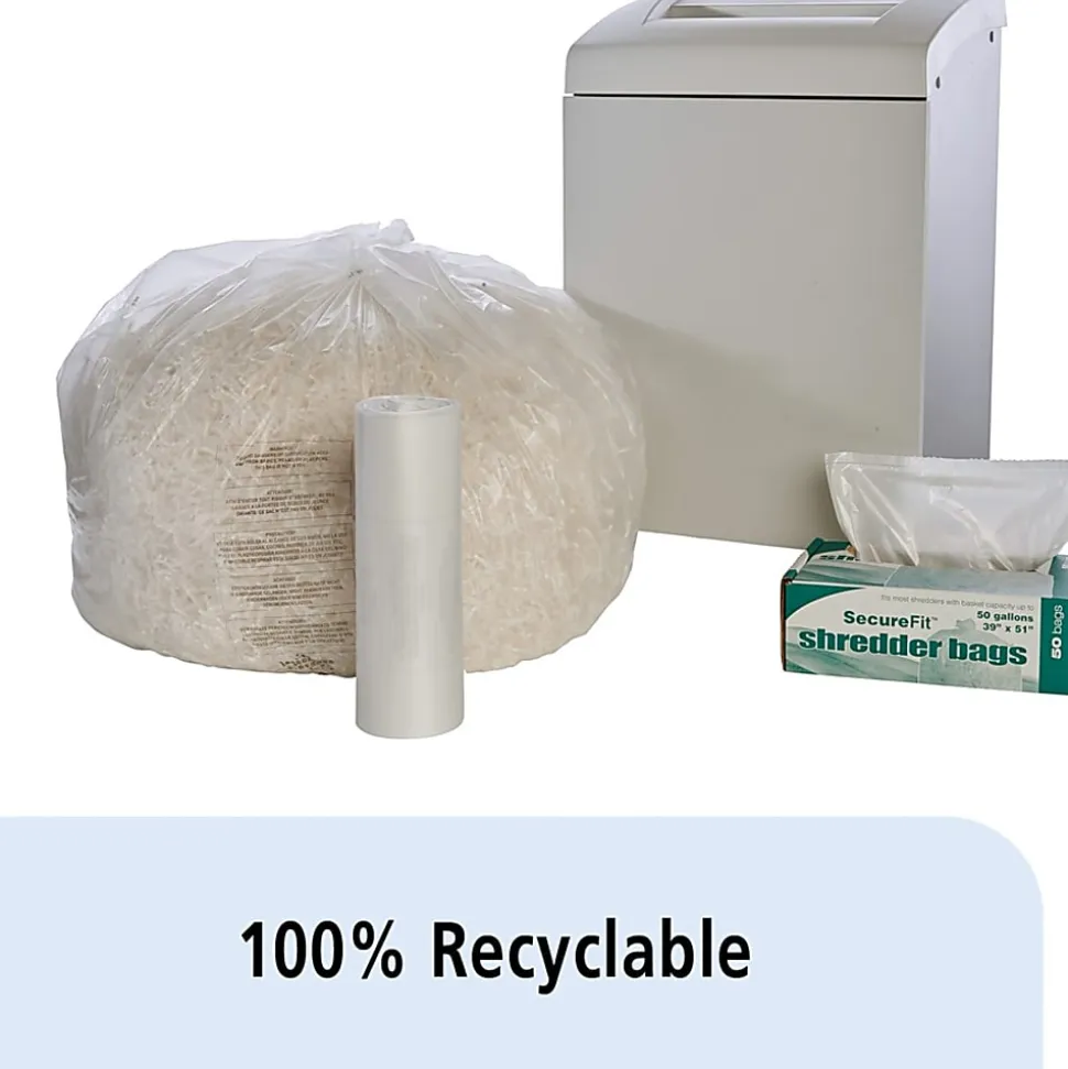 SKILCRAFT Shredder Bags, 39" x 51", 50 Gallons, Clear, 25 Bags Per Roll, Set of 2 Rolls, (AbilityOne 8105-01-557-4976)