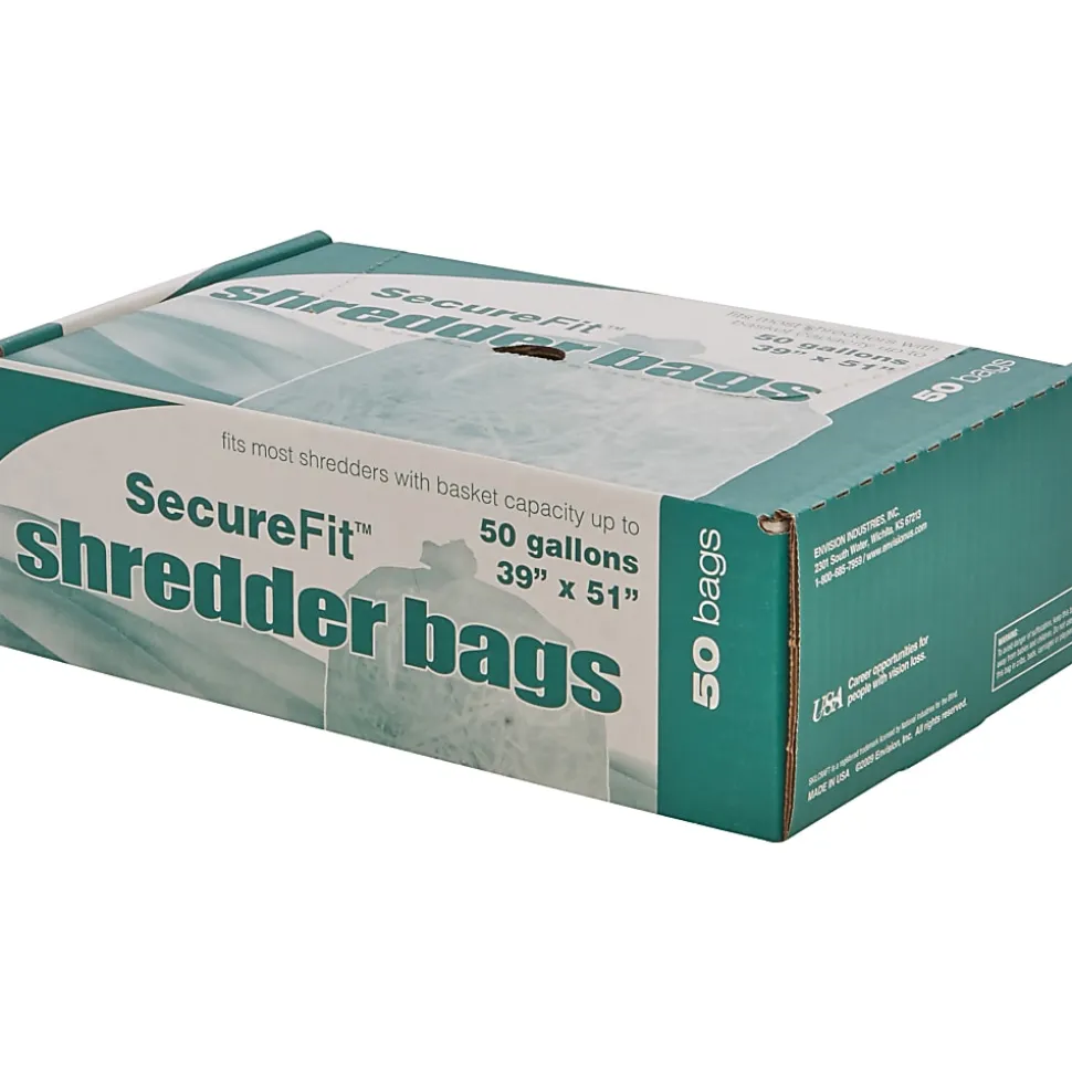SKILCRAFT Shredder Bags, 39" x 51", 50 Gallons, Clear, 25 Bags Per Roll, Set of 2 Rolls, (AbilityOne 8105-01-557-4976)