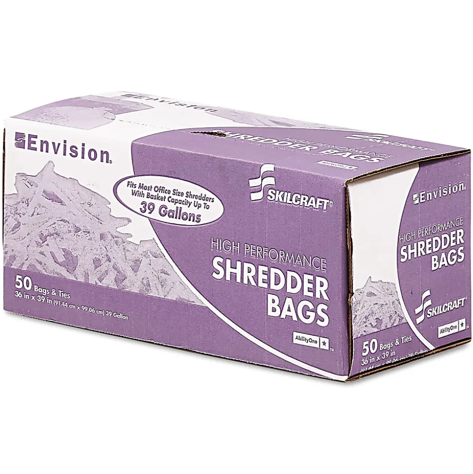 SKILCRAFT Shredder Bags, 36" x 39", 39 Gallons, Clear, Roll Of 50 Bags, (AbilityOne 8105-01-399-4793)
