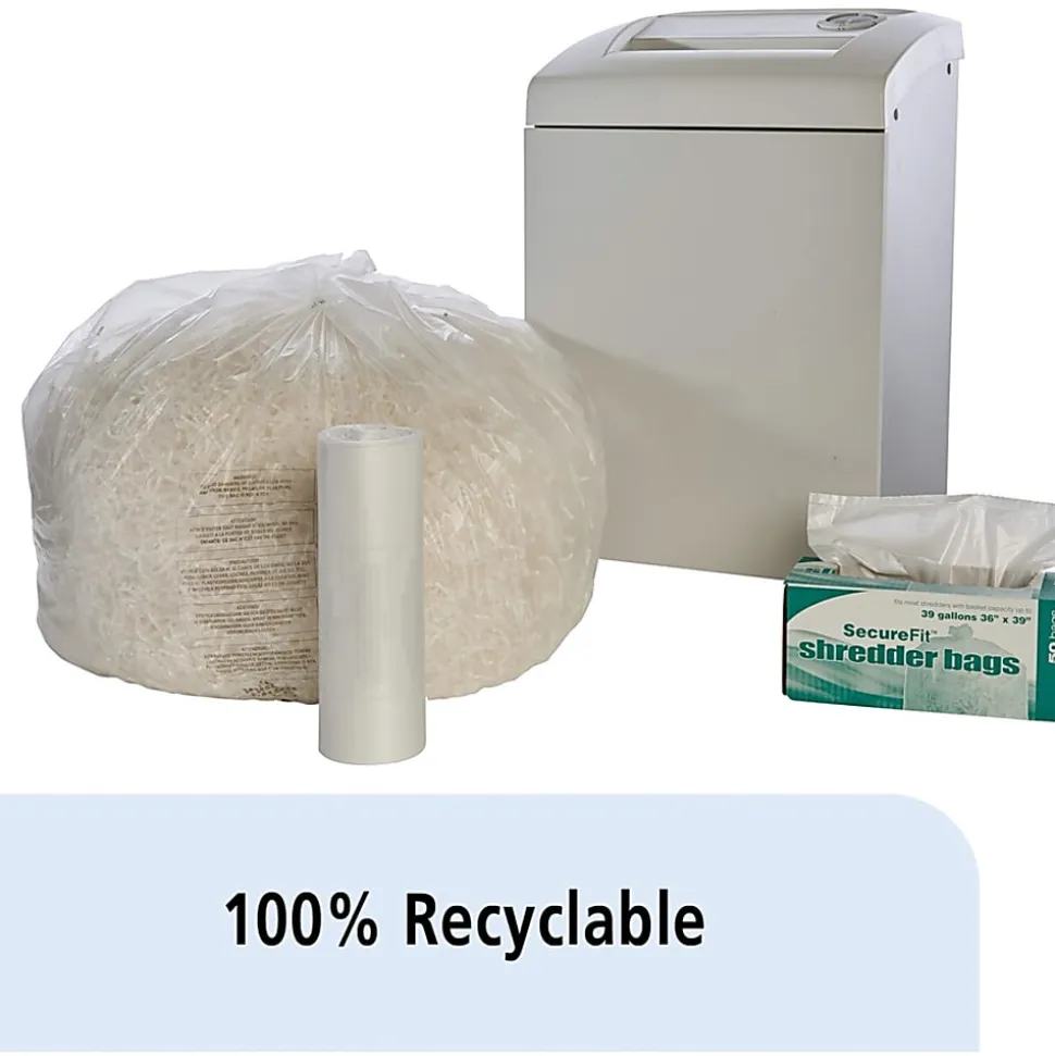 SKILCRAFT Shredder Bags, 36" x 39", 39 Gallons, Clear, Roll Of 50 Bags, (AbilityOne 8105-01-399-4793)