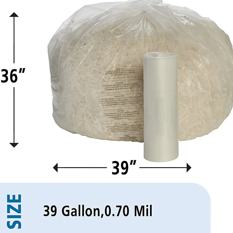 SKILCRAFT Shredder Bags, 36" x 39", 39 Gallons, Clear, Roll Of 50 Bags, (AbilityOne 8105-01-399-4793)
