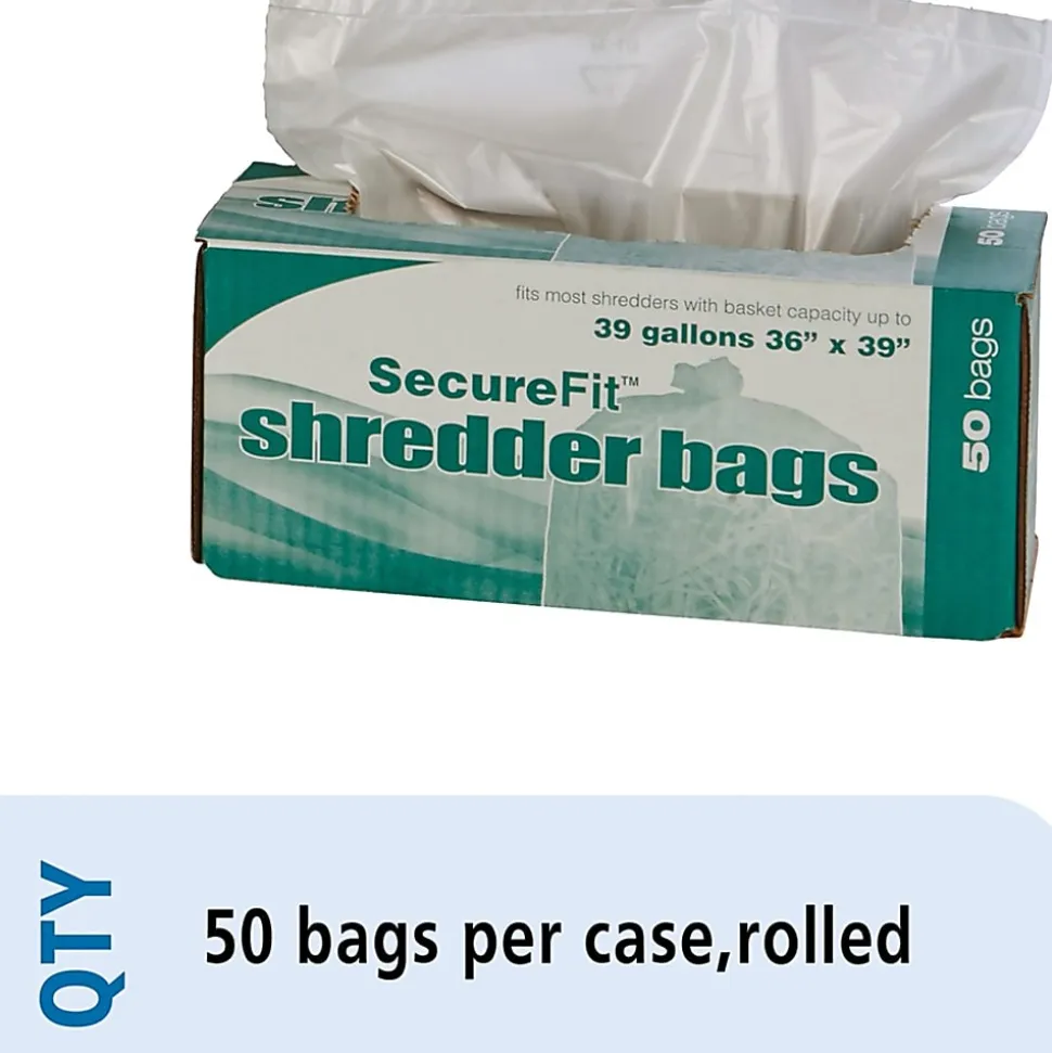 SKILCRAFT Shredder Bags, 36" x 39", 39 Gallons, Clear, Roll Of 50 Bags, (AbilityOne 8105-01-399-4793)
