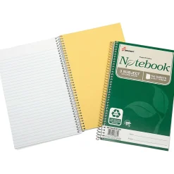 SKILCRAFT® Spiral Notebook, 6" x 9-1/2", 3 Subject, College Rule, 150 Sheets, 100% Recycled, Green, Pack of 3