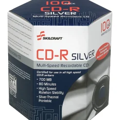 SKILCRAFT® 52X CD-R Thermal Printable Media, 700 MB, 80 Minutes, Pack Of 100