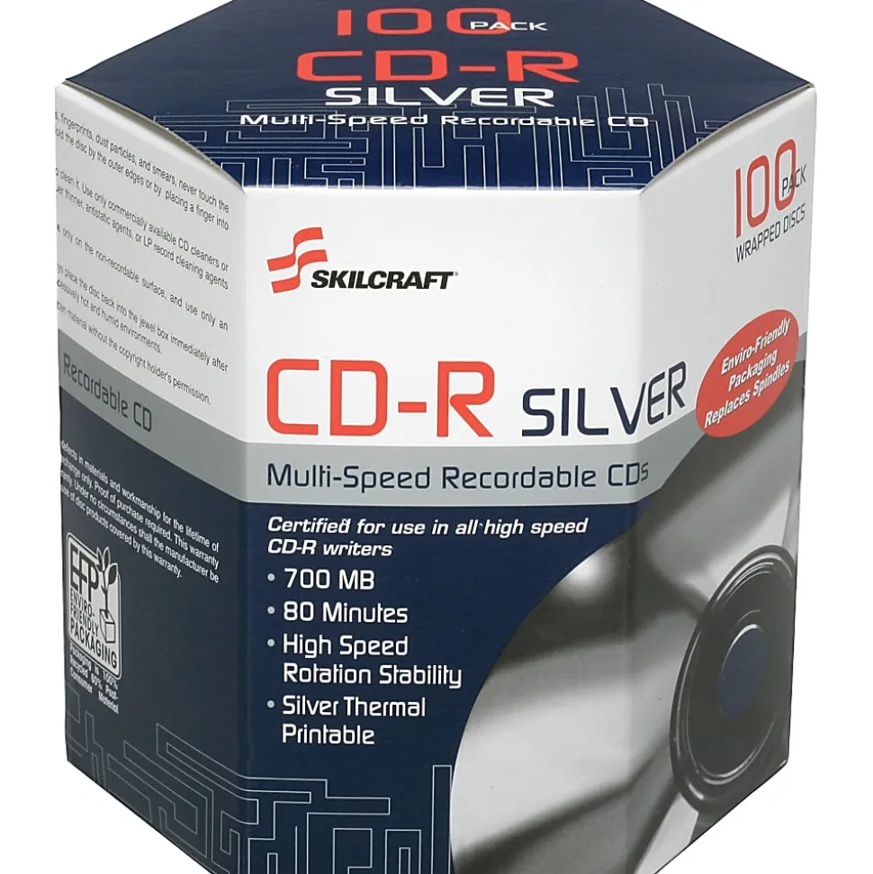 SKILCRAFT® 52X CD-R Thermal Printable Media, 700 MB, 80 Minutes, Pack Of 100
