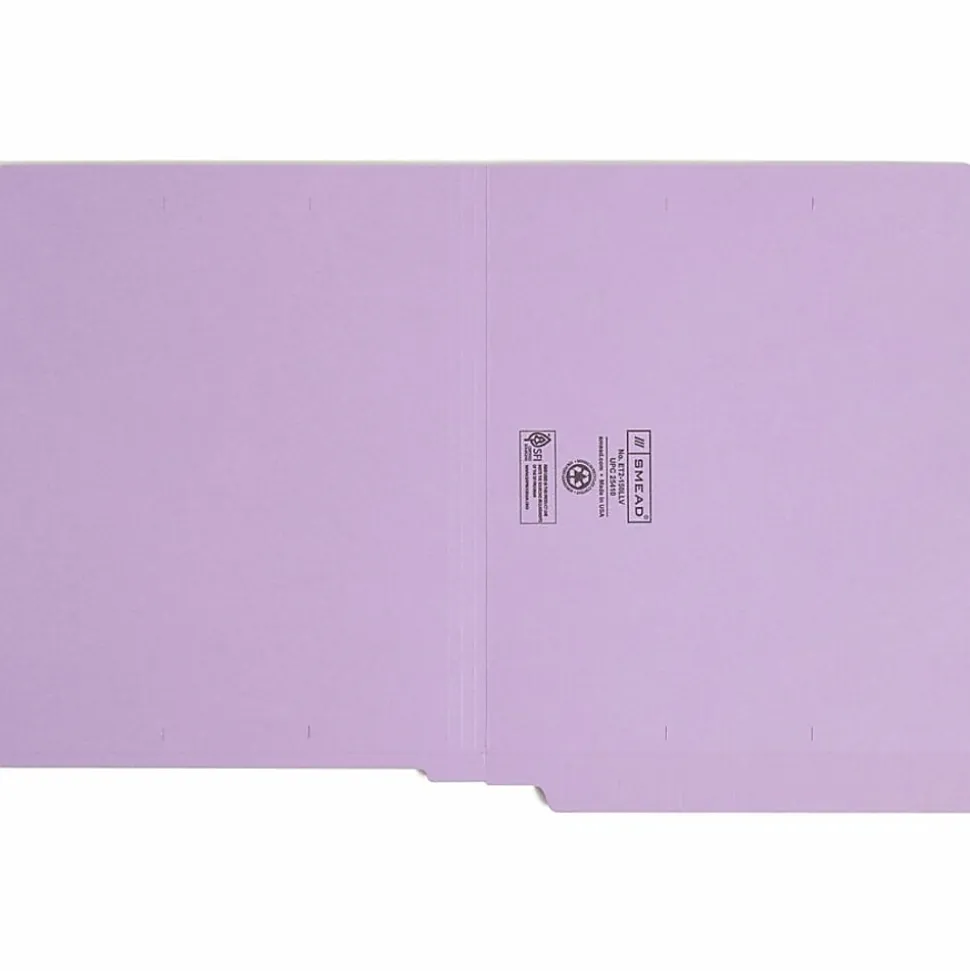 Smead® Color End-Tab Folders, Straight Cut, Letter Size, Lavender, Box Of 100