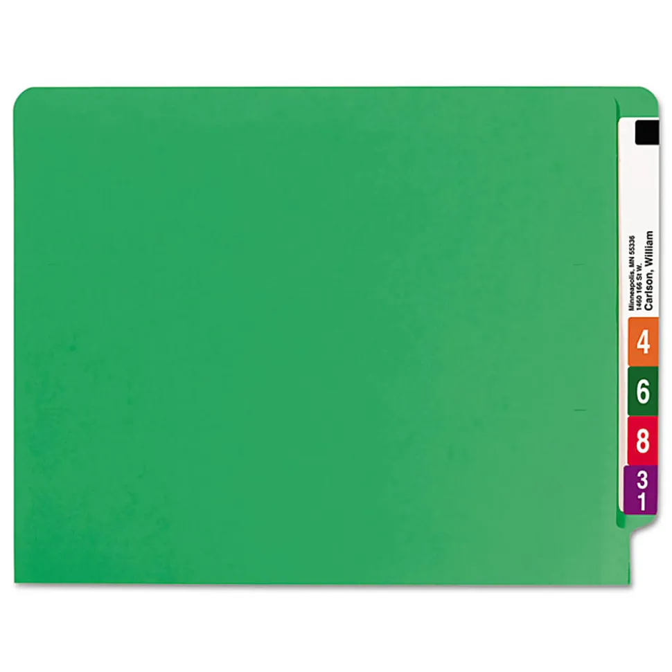 Smead® Color End-Tab Folders, Straight Cut, Letter Size, Green, Box Of 100
