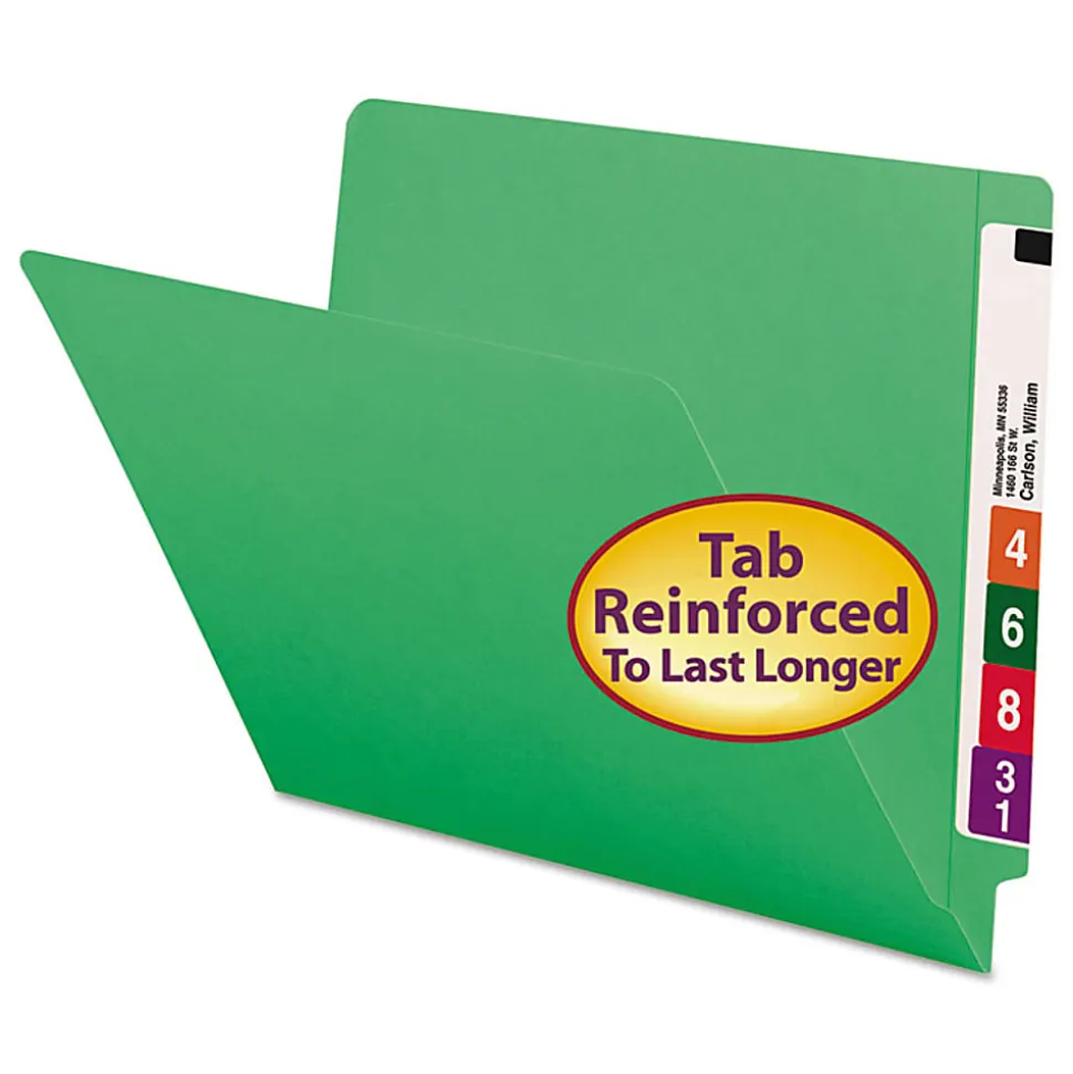 Smead® Color End-Tab Folders, Straight Cut, Letter Size, Green, Box Of 100