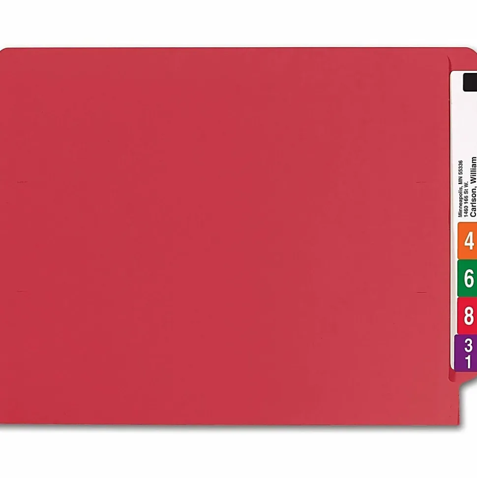 Smead® Color End-Tab Folders, Straight Cut, Letter Size, Red, Box Of 100