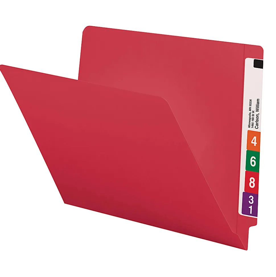 Smead® Color End-Tab Folders, Straight Cut, Letter Size, Red, Box Of 100