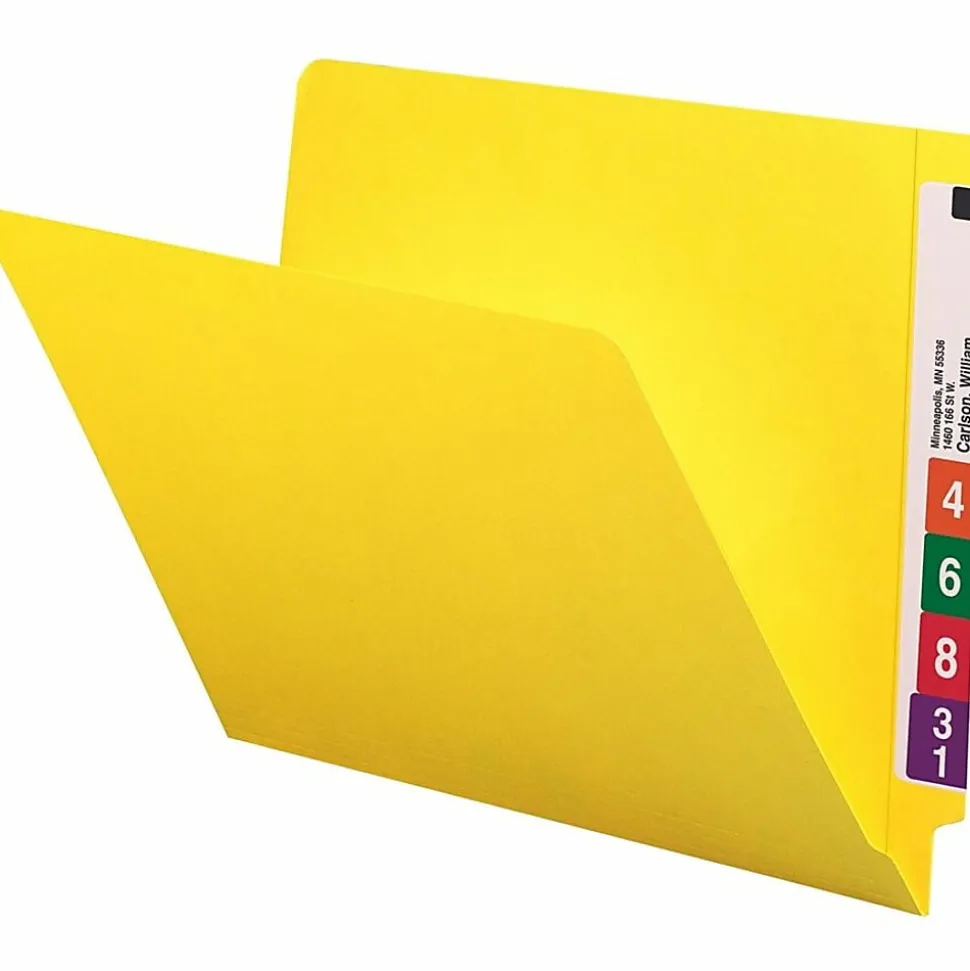Smead® Color End-Tab Folders, Straight Cut, Letter Size, Yellow, Box Of 100