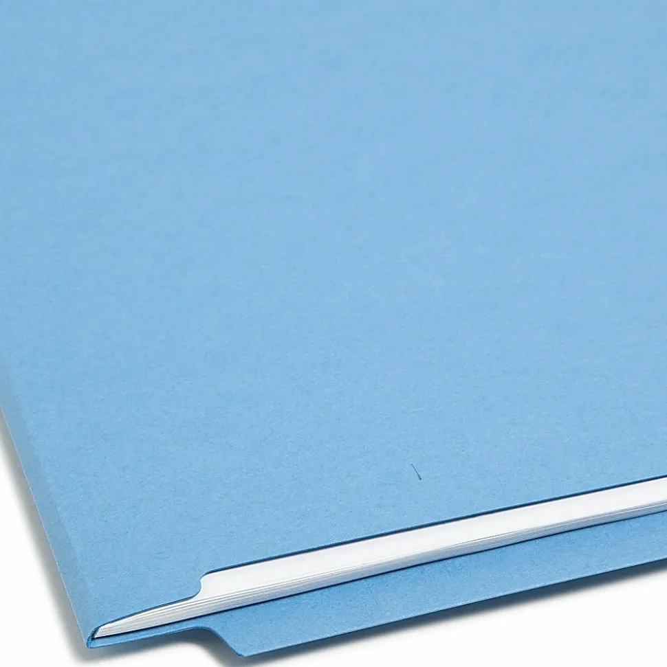 Smead® Color End-Tab Folders With Fasteners, Straight Cut, Letter Size, Blue, Pack Of 50