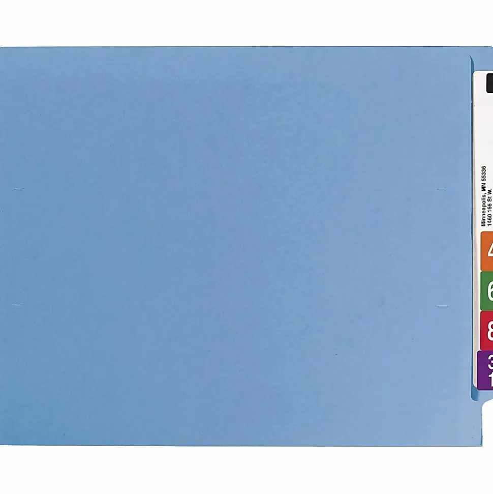 Smead® Color End-Tab Folders With Fasteners, Straight Cut, Letter Size, Blue, Pack Of 50