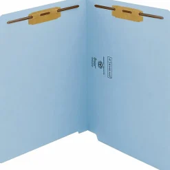 Smead® Color End-Tab Folders With Fasteners, Straight Cut, Letter Size, Blue, Pack Of 50