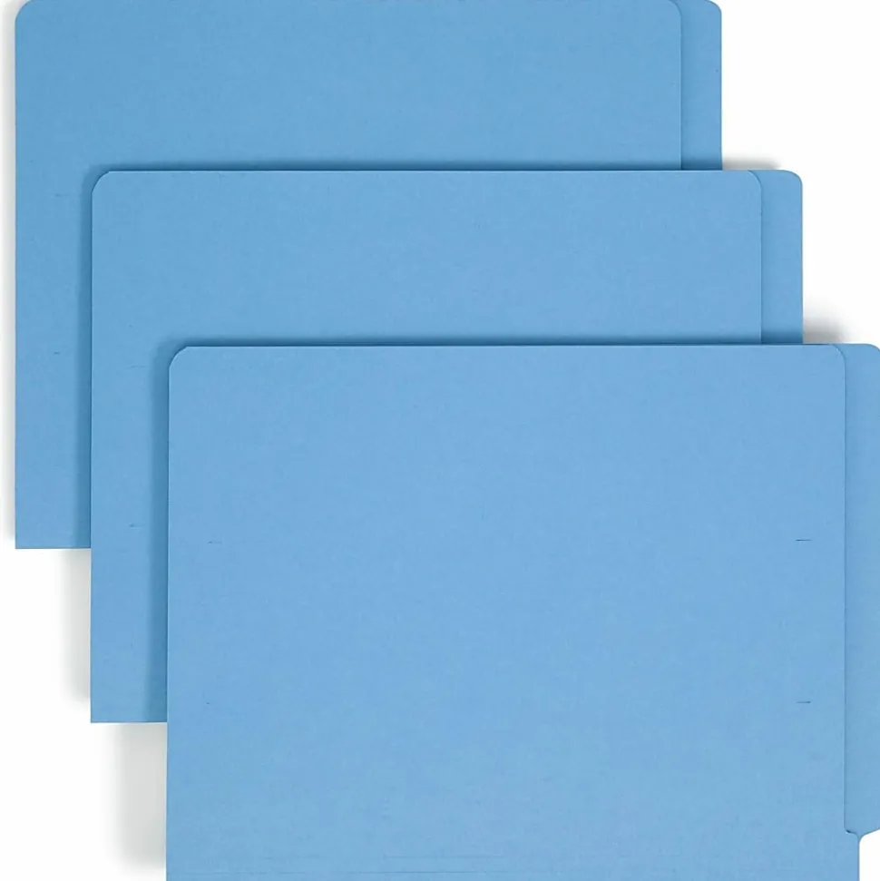 Smead® Color End-Tab Folders With Fasteners, Straight Cut, Letter Size, Blue, Pack Of 50