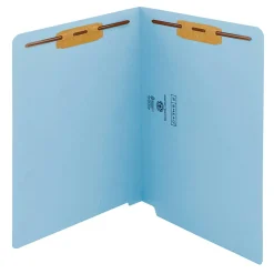 Smead® Color End-Tab Folders With Fasteners, Straight Cut, Letter Size, Blue, Pack Of 50